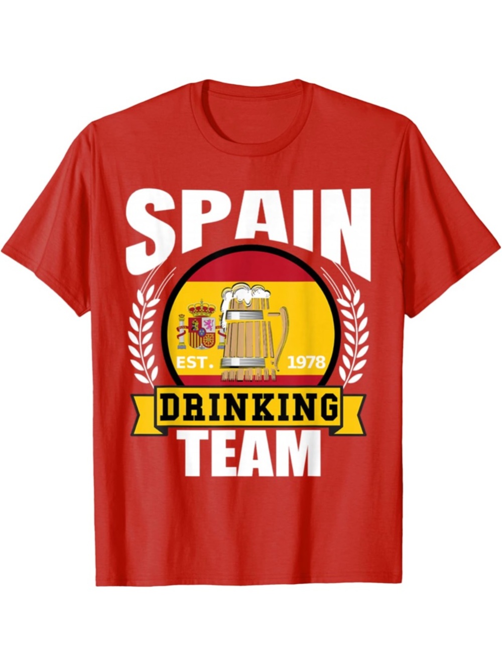 Adult Spain Drinking Team Red Graphic Tee | Size Medium